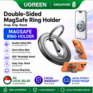 UGREEN Double-Sided MagSafe Ring Holder: Ultra-Slim 5mm Magnetic Phone Grip & 360° Rotatable Stand