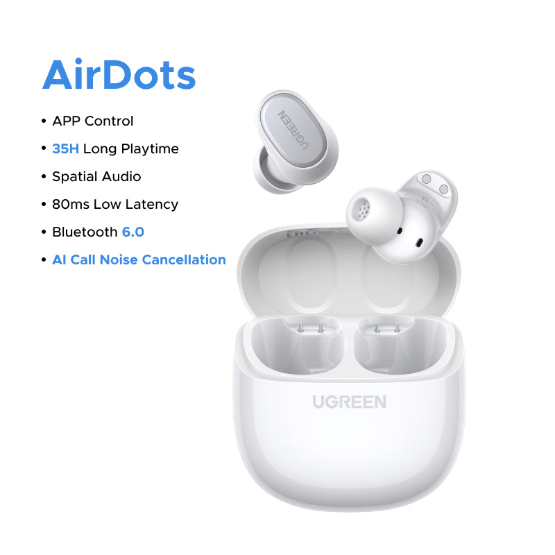 UGREEN Dots Earphone Bluetooth 6.0 AI Call Noise Cancellation 35H Play Time