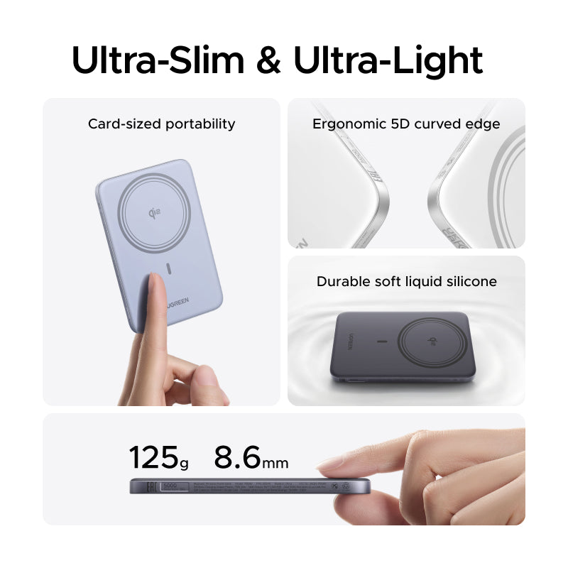 UGREEN Ultra Slim 5000mAh 15W Magnetic Wireless and PD 20W Type C Wired Charging Power Bank Fast Charging for iPhone 17 Pro Max 16 Pro Max Samsung S26 Ultra Thin Portable Powerbank