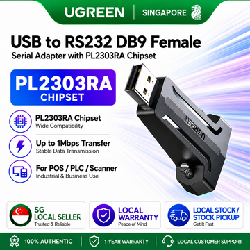 UGREEN 80111 USB to RS232 Serial DB9 Female Adapter DB9 Converter Cable Gold Plated for Windows 11 10 Mac POS Scanner