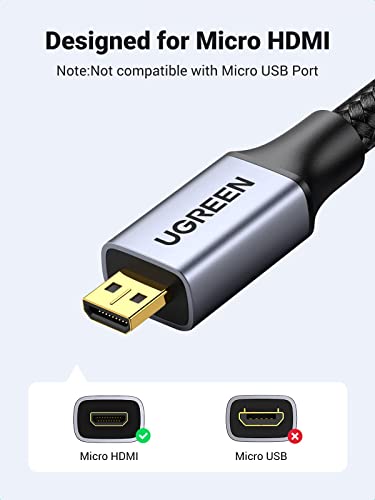 UGREEN 4K Micro HDMI to HDMI Cable Adapter, Braided Micro HDMI