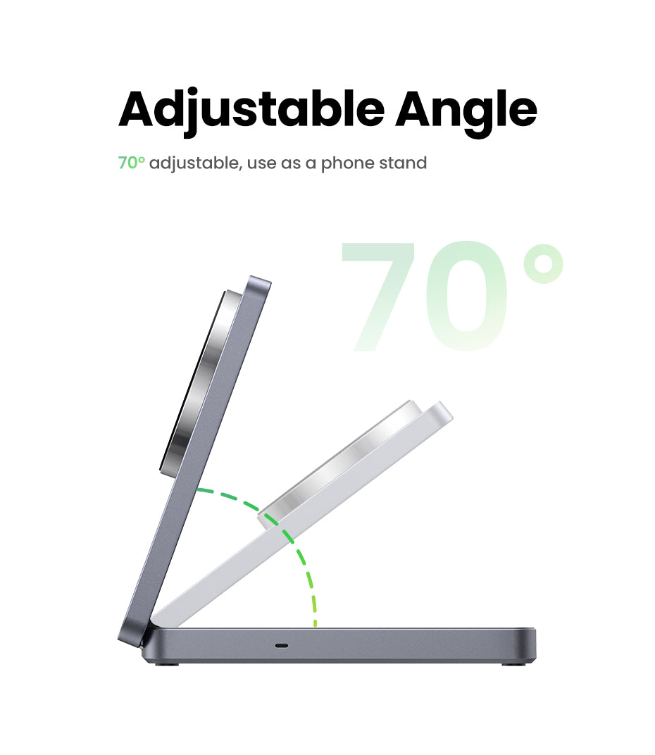 UGREEN 2-in-1 20W MagFlow Wireless Charger, 15W Fast Charging Stand for iPhone 16/15/14 Pro Max, 7.5W for iPhone 16/15 Plus, Compatible with AirPods Pro/Max, Xiaomi Air, Samsung S24 Ultra/S23, Galaxy Buds, Earphones, Phone Holder Included