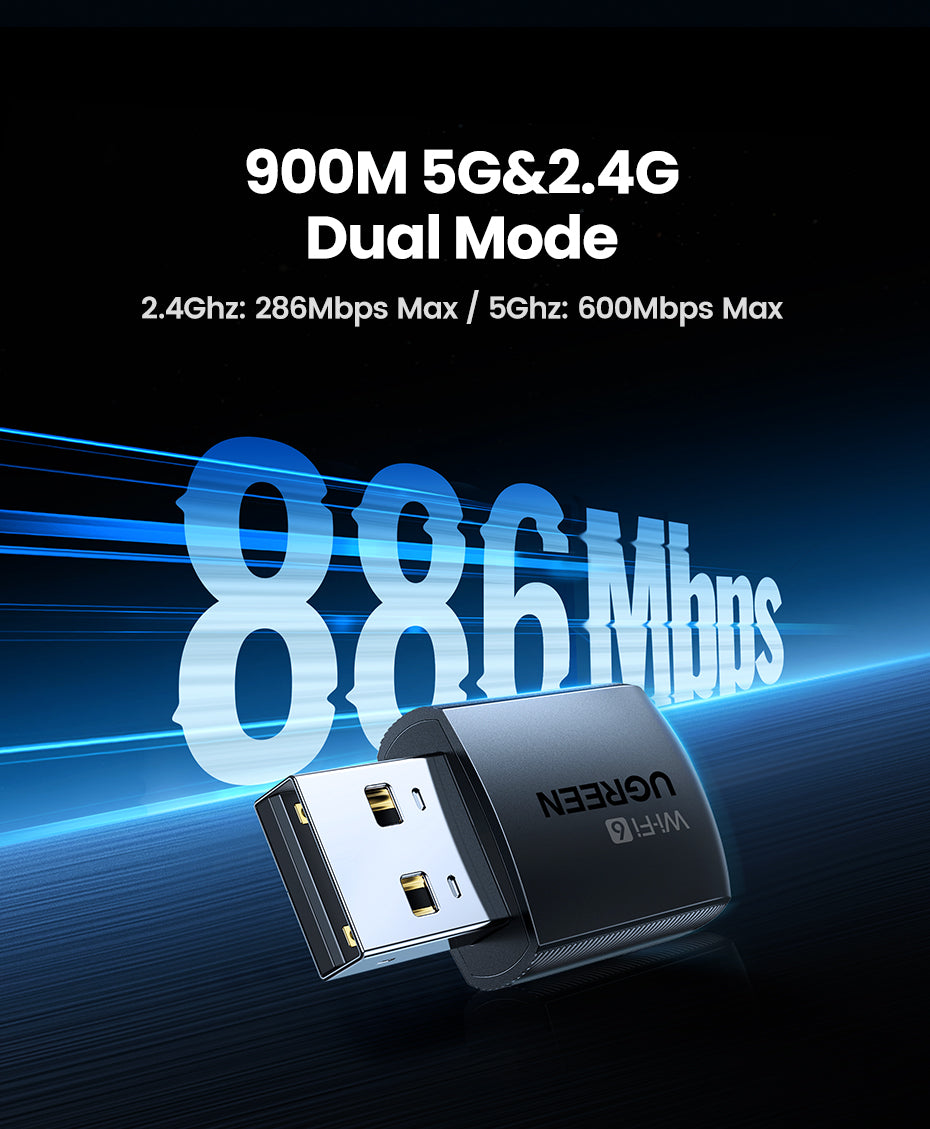 UGREEN 2.4G & 5G Wifi6 Wireless Adapter 1300Mbps 650Mbps USB WiFi Network Card for PC Computer USB WiFi Adapter USB Ethernet WiFi