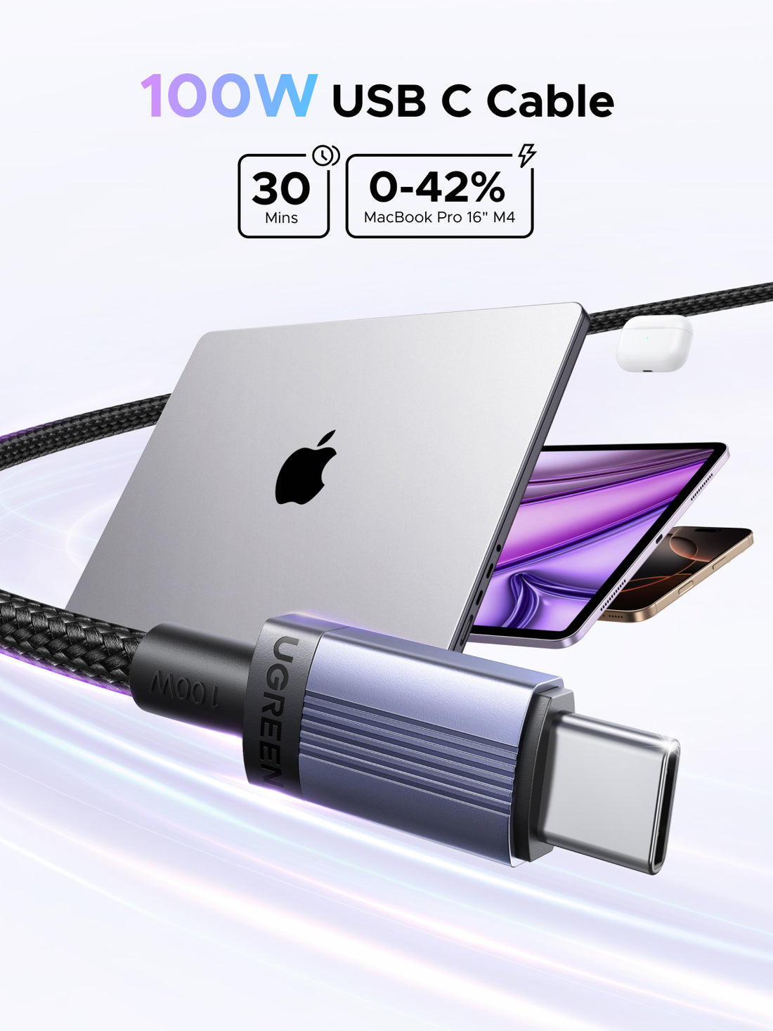 UGREEN L532 USB C Cable 100W 240W Type C PD Charging Cord for iPhone 17 16 15 Pro Max iPhone 16 15 Plus ipad Pro 2024 iPad pro Apple MacBook Air MacBook Pro, Thinkpad T14, SAMSUNG S23 Ultra, Huawei Matebook, iPad Pro 2024, Xiaomi Pixel