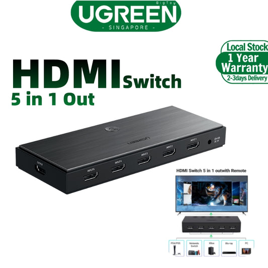 UGREEN 50710 HDMI Switch 5 in 1 Out HDMI 2.0 Switcher, 4K 60Hz HDMI Switch Splitter with Remote 5 Port  HDCP2.2 Compatible with PS Xbox Nintendo Switch