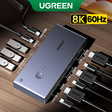 UGREEN HDMI 2.1 KVM Switcher Box 8K60Hz USB 3.0 5Gbps Ultra HD HDMI for Monitor Sharing Model:25961