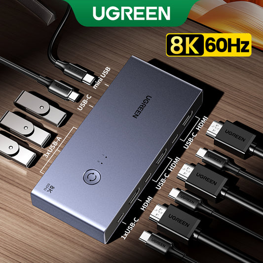 UGREEN HDMI 2.1 KVM Switcher Box 8K60Hz USB 3.0 5Gbps Ultra HD HDMI for Monitor Sharing Model:25961