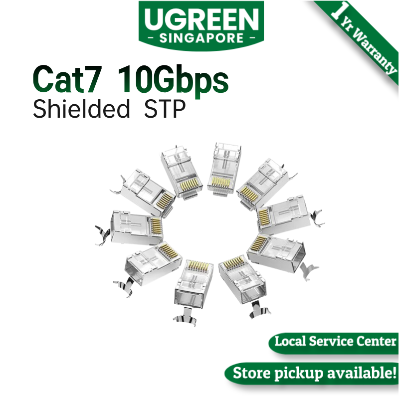 [10 pack]UGREEN Cat7 Cat6A RJ45 Connector 10Gbps STP Shielded Modular Plug 2-Piece with Load Bar Gold Plated 3U 1.5mm Hole for Ethernet Cable 10pcs