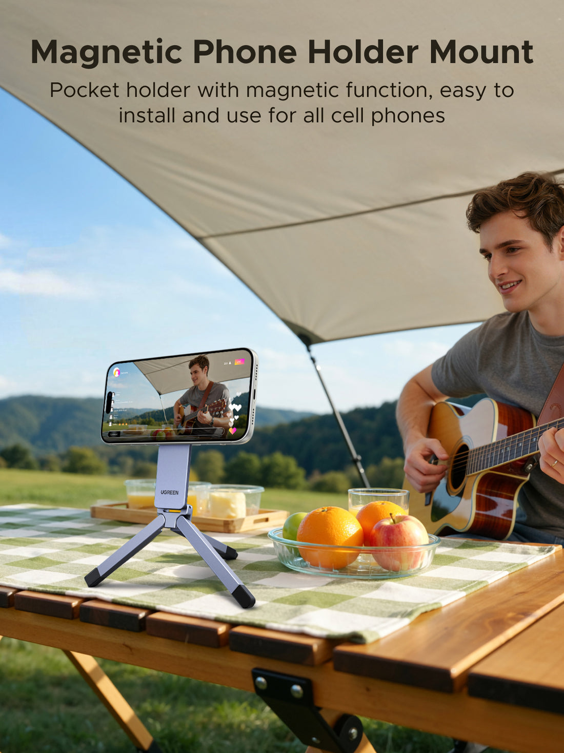 UGREEN 3-in-1 Magnetic Phone Holder Mount Foldable Portable Multi-Angle for iPhone 17 Pro Max Samsung Galaxy 25 UltraSmartphone for 4.7-7.9 Inch Phone