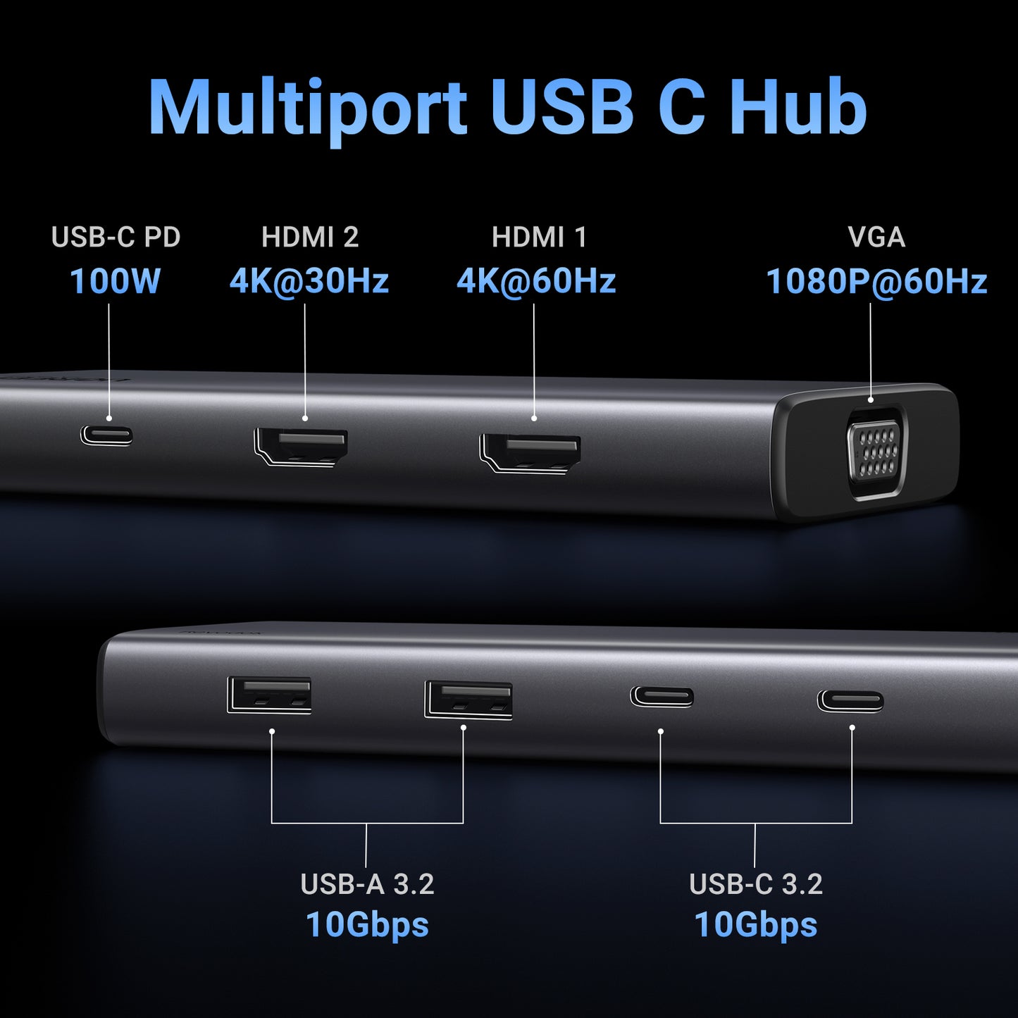 UGREEN Revodok 8 in 1 USB C Hub Triple Display Docking Station Dual HDMI, VGA, 10Gbps USB C& A Data Port USB C Dock for Dell XPS Thinkpad and More
