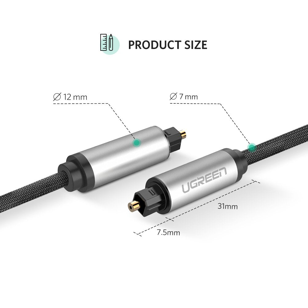 UGREEN 10540 Optical Audio Cable Fiber Audio Digital Toslink Cable Nylon Braided Cable for Home Theater Sound bar TV PS4 Xbox Blu-Ray Players Playstation and More