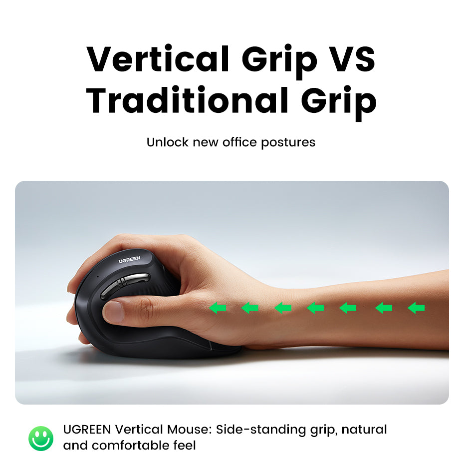 UGREEN Vertical Ergonomic Mouse, Bluetooth & 2.4G, Quiet clicks, 5 Buttons, 4000 DPI Wireless Mouse 4 Adjustable DPI, Silent Mouse for Laptop, Mac, Chromebook, PC, Windows, Black