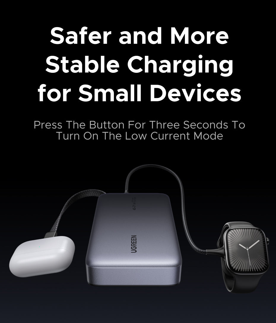 （3C Certification）UGREEN 85166B 20000mAh 67W Fast Charging Power Bank – 3C Certified with Built-in USB-C Cable