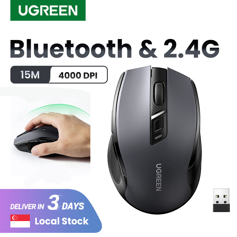 UGREEN Wireless Mouse, 6 Silent Buttons, 2.4G with USB Mini Receiver, 5 Level DPI Setting 4000DPI, Ambidextrous PC / Mac /Linux Laptop