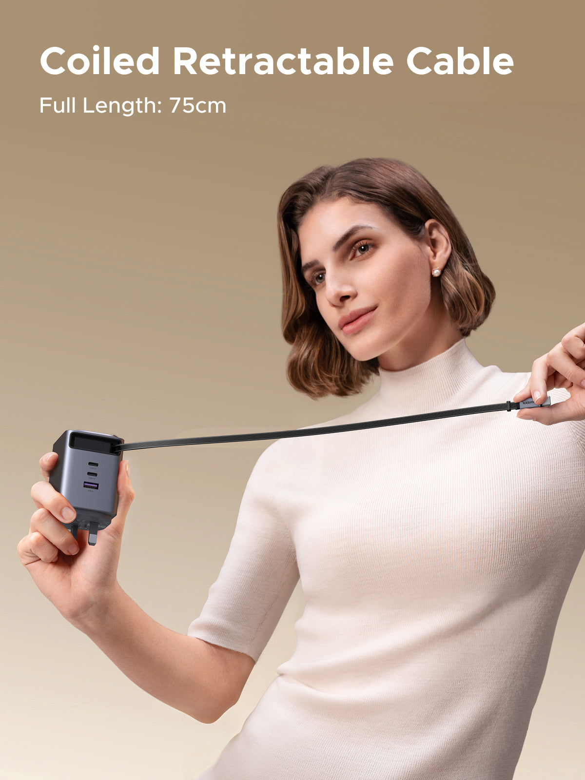 UGREEN Nexode Pro 100W USB C Charger 2C1A with Built-in Retractable Cable(0.75m) GaN Fast Wall Charger for MacBook Pro/Air, iPhone 17 Pro Max/16/15, iPad, Galaxy S25 Ultra/S24