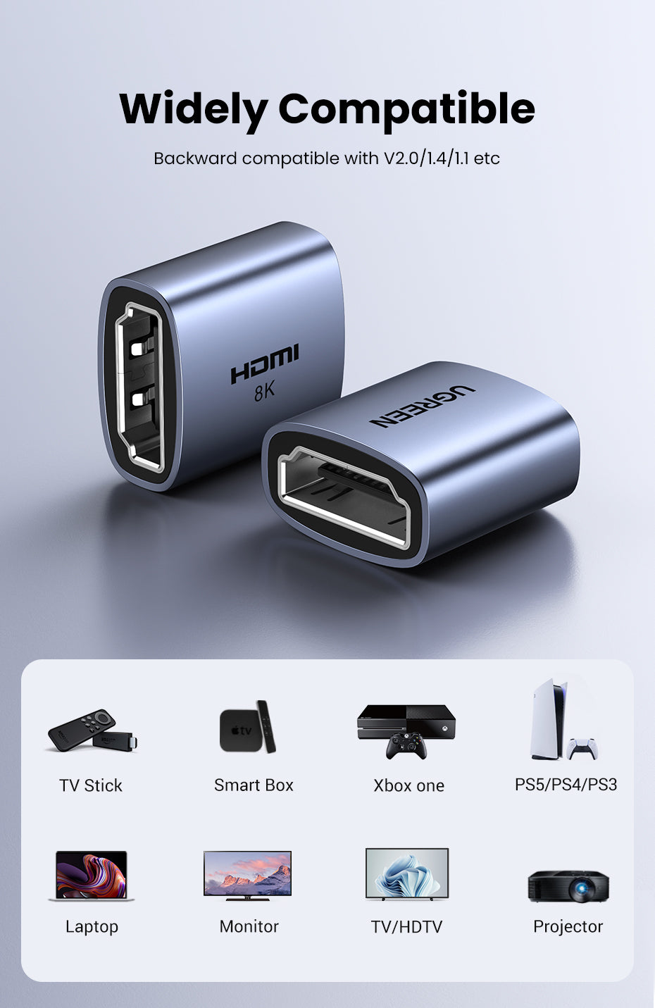 UGREEN HDMI Coupler 8K HDMI Adapter Female to Female HDMI Connector Support 3D 8K 4K 1080P HDMI Extender HDMI Extension for HDTV Roku TV stick Chromecast, Nintendo Switch Xbox One PlayStation 4 PS 3, Laptop PC