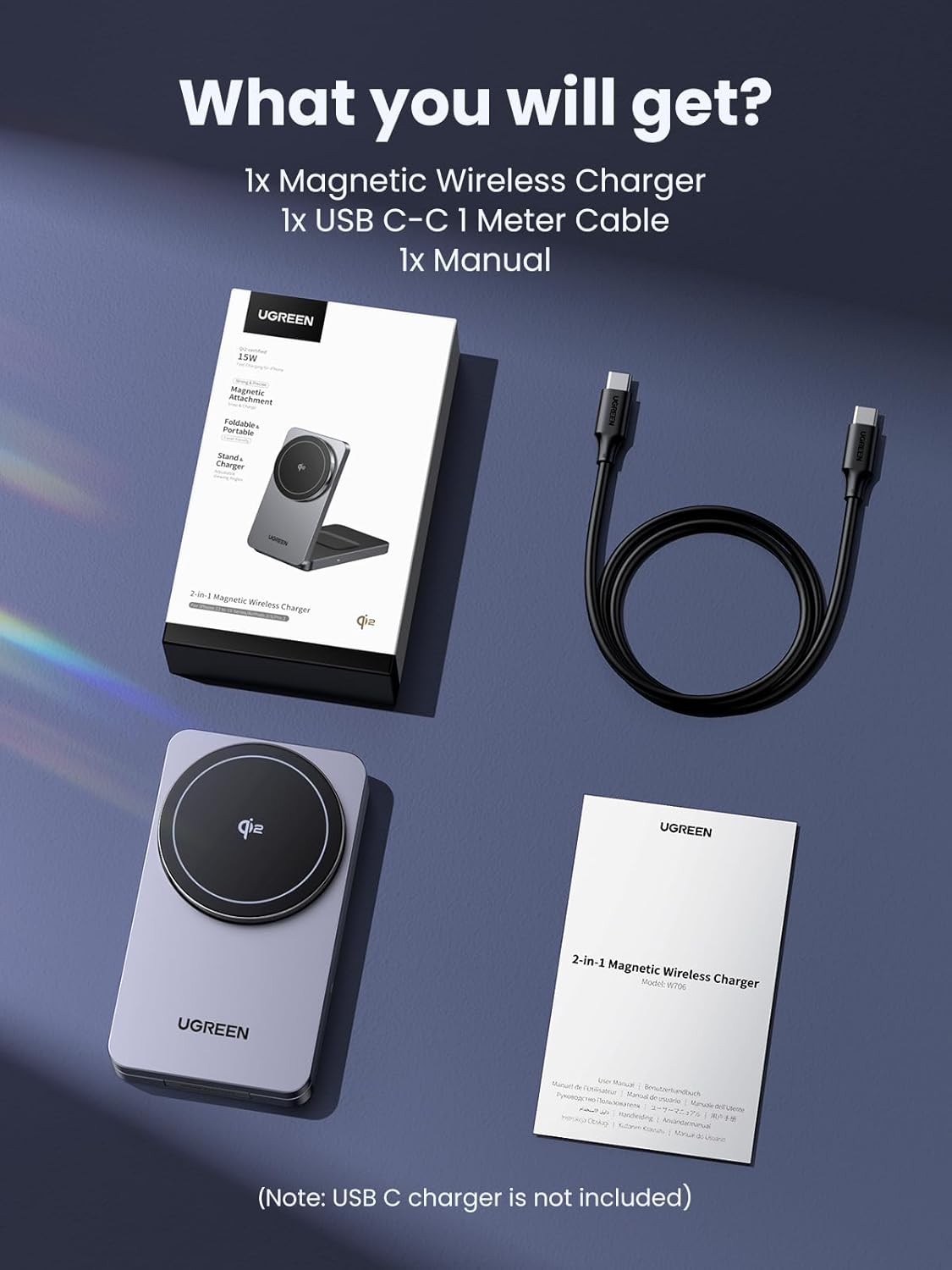 UGREEN 2-in-1 20W MagFlow Wireless Charger, 15W Fast Charging Stand for iPhone 16/15/14 Pro Max, 7.5W for iPhone 16/15 Plus, Compatible with AirPods Pro/Max, Xiaomi Air, Samsung S24 Ultra/S23, Galaxy Buds, Earphones, Phone Holder Included