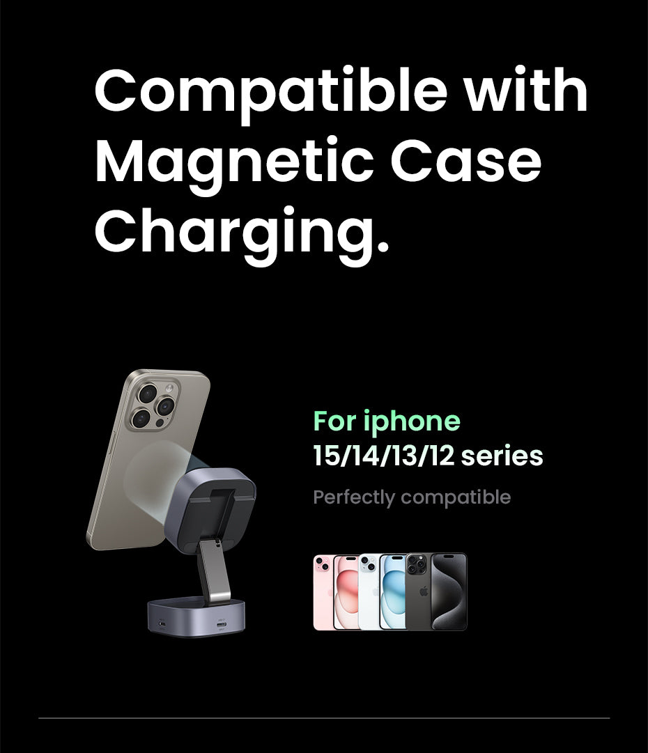 UGREEN 2-IN-1 25W MagFlow Wireless Charger for iPhone 16 15 Pro Max iPhone 16 15 Plus AirPods Pro/Max Xiaomi Samsung S25 S24 Ultra Samsung Earphone Huawei