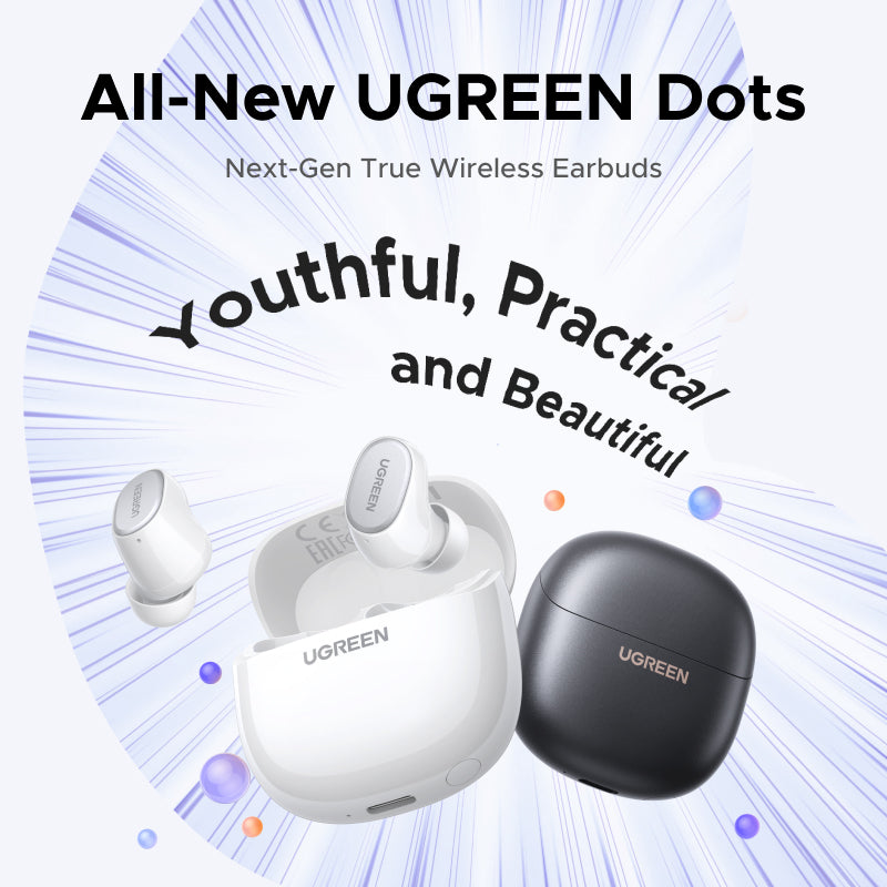 Ugreen dots ws220 | bele brezžične bluetooth 6. 0 tws slušalke | 35h baterija | ai enc klici | ipx5 | slušalke 1 Ugreen dots ws220 bele bluetooth slušalke v polnilni škatlici