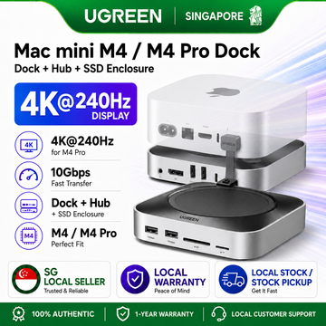 UGREEN Mac mini M4 Dock DP Hub 4K144Hz with NVMe Enclosure | 10G USB-A/C, SD/TF slots, audio port, M.2 NVMe enclosure, for Mac mini M4/M4 Pro 2024
