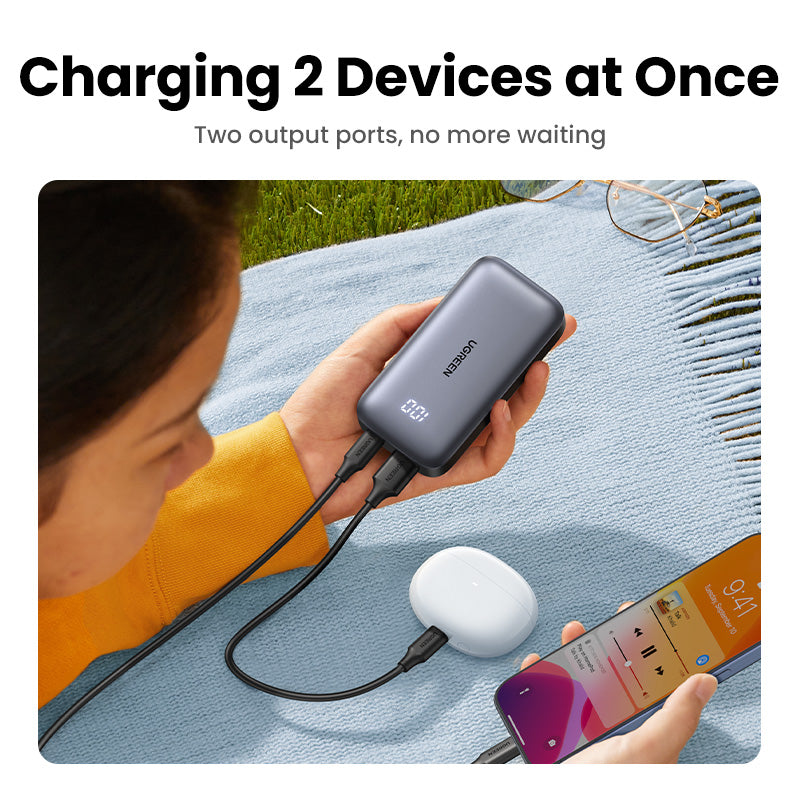 UGREEN 25185 PB502 10000mAh PD 30W Power Bank USB Type C Portable Charger Compatible for iPhone Samsung Pixel iPad-Grey