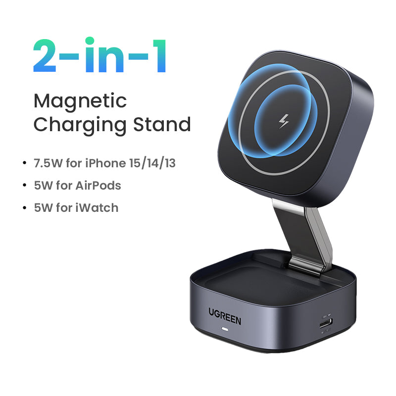 UGREEN 2-IN-1 25W MagFlow Wireless Charger for iPhone 16 15 Pro Max iPhone 16 15 Plus AirPods Pro/Max Xiaomi Samsung S25 S24 Ultra Samsung Earphone Huawei