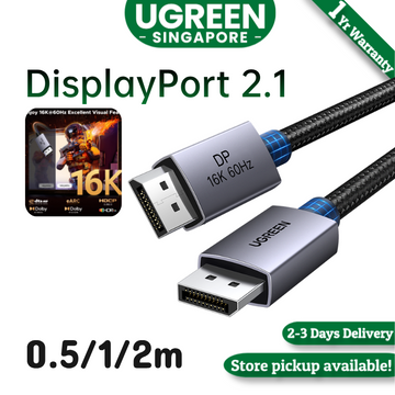 UGREEN 80Gbps DisplayPort Cable 2.1 16K60Hz 8K240Hz 4K480Hz Display Port Cable 1.6FT DP Cord HDR, HDCP2.3, DSC1.2a, FreeSync, G-Sync, Alu Braid Compatible Monitor, Graphics RTX 5090 4090, PC, HDTV