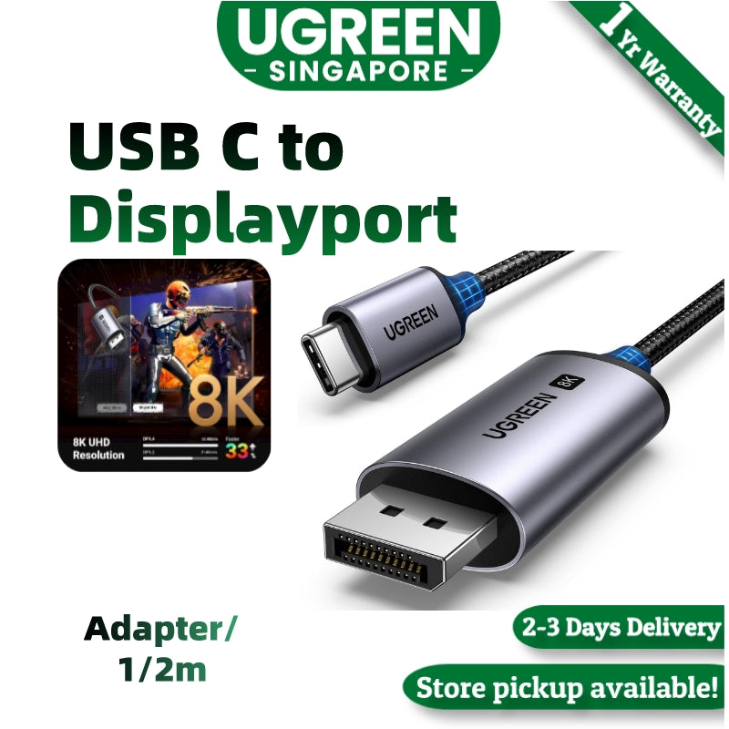 UGREEN 8K60Hz USB C to DisplayPort Adapter Cable 4K240Hz HDR  Thunderbolt 3/4 to Display Port Converter USB C to DP Braided  Compatible with
