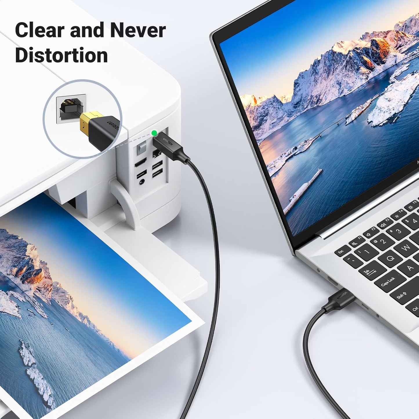 UGREEN Printer Cable 1.5M, High Speed Type A to B 2.0 Male Scanner Printing Cord Compatible with Brother HP Lexmark Epson Dell Xerox Printers, Digital Piano, DAC, etc