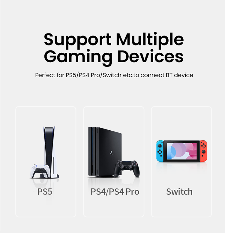 UGREEN 10928 USB Bluetooth 5.0 Transmitter Audio Adapterr Dongle Wireless Headphone for Switch,  Switch Life, PC Computer, PS5/PS4/PS4 Pro, Nintendo Switch Bluetooth Adapter Mode