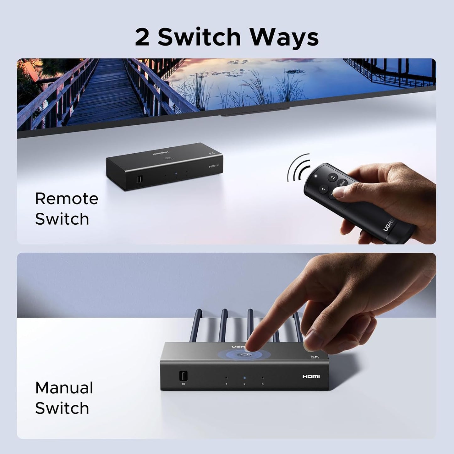 UGREEN HDMI Switch 3 in 1 Out 4K60Hz, HDMI Splitter with Remote Supports HDR10+ CEC HDCP2.2 Compatible with Nintendo Switch PS5/4/3 Xbox Roku TV Fire Stick Blu-Ray Player