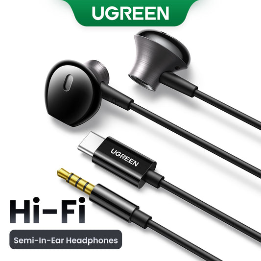 UGREEN In-Ear Earphones 3.5mm Type C Stereo Bass Wired Headphones HIFI Earphones with Mic for Samsung S24 S23 Ultra iPhone 15 Pro Max