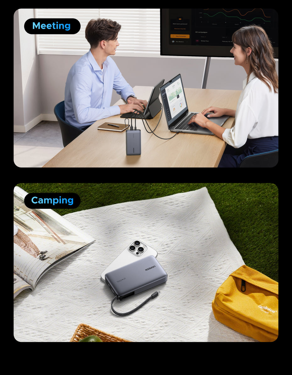 （3C Certification）UGREEN 85166B 20000mAh 67W Fast Charging Power Bank – 3C Certified with Built-in USB-C Cable