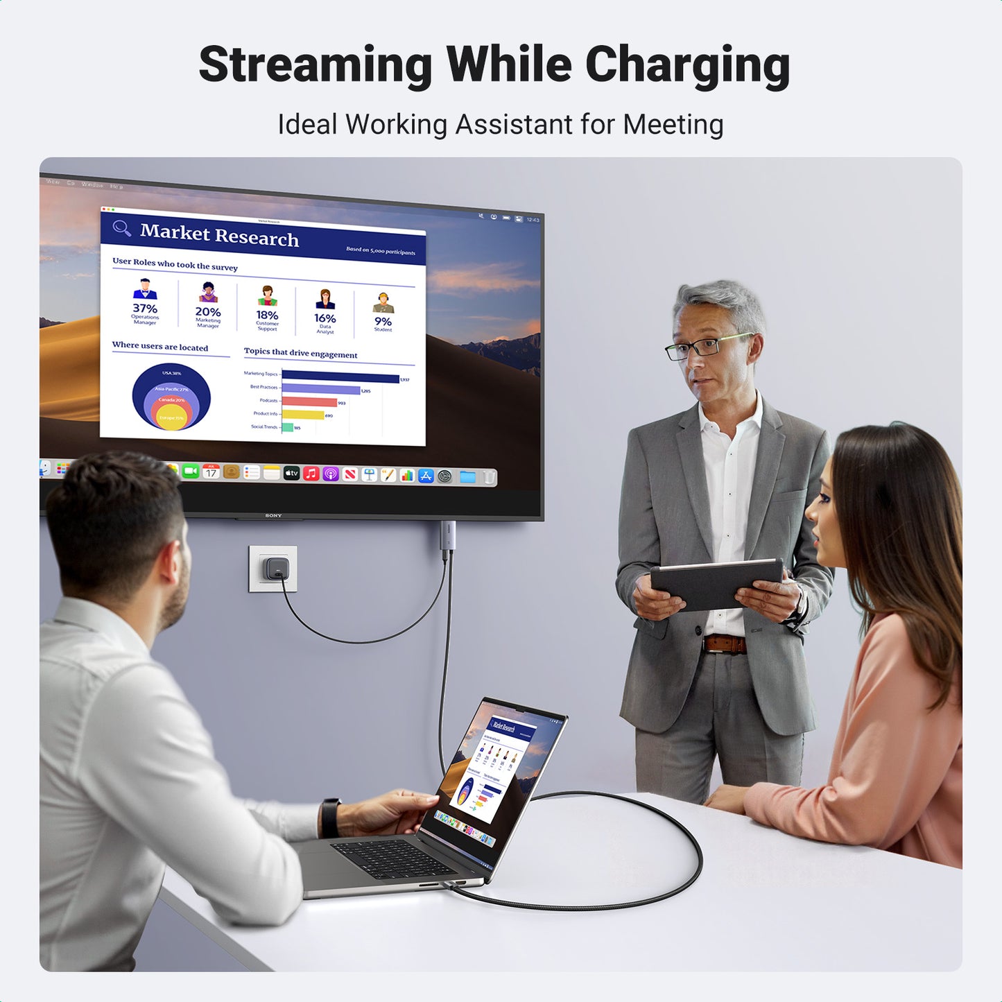 UGREEN 4K60Hz Unidirectional USB C to HDMI Cable 2M with 100W PD Fast Charging Adapter 2-in-1 Thunderbolt Type C Compatible with iPhone 16 Pro Max, SteamDeck, MacBook, iPad, Galaxy S24, XPS