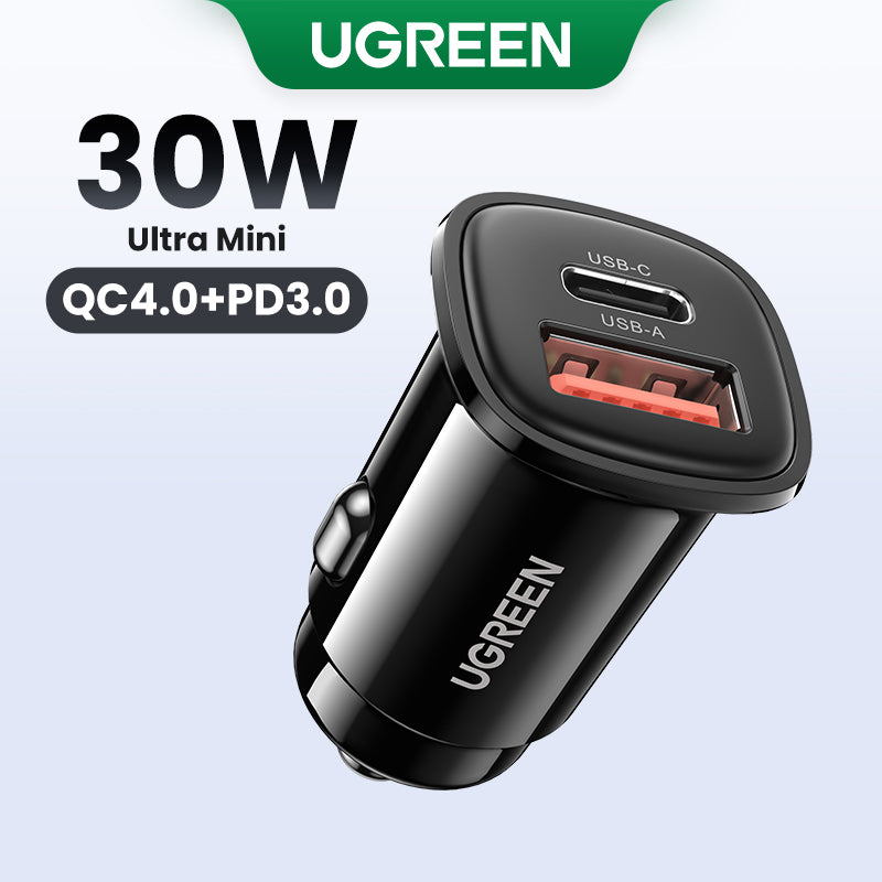 UGREEN 25845 30W USB C Car Charger, 2 Port Car Charger PD 30W/SCP 22.5W, Mini Car USB Charger with LED Light