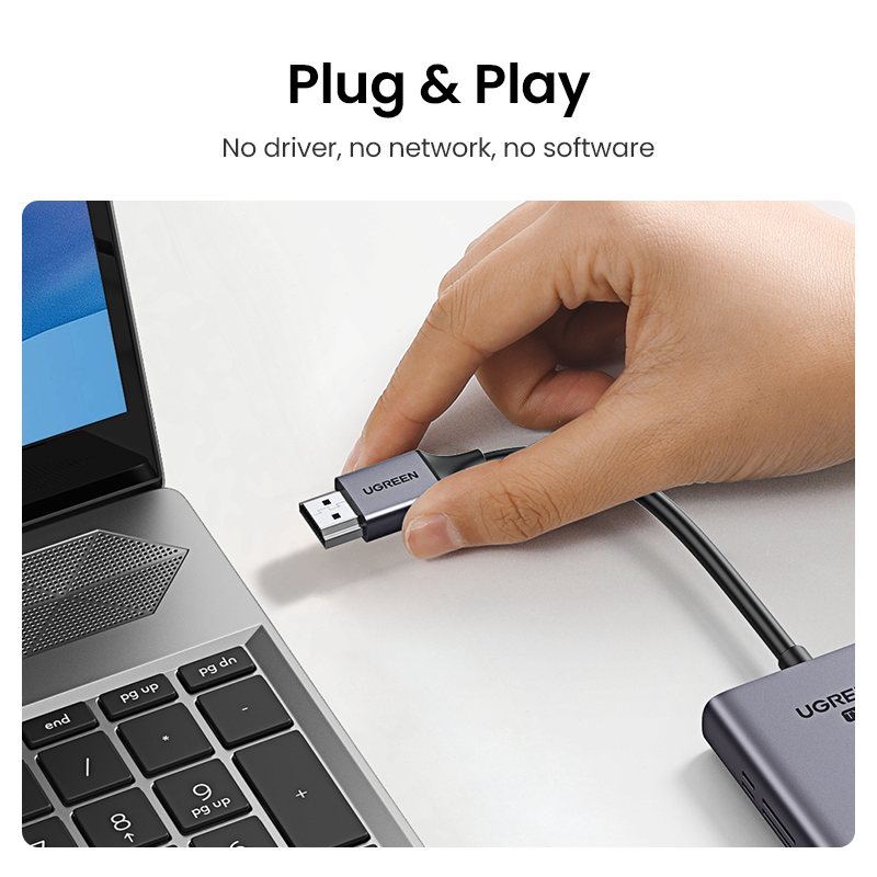 UGREEN wireless HDMI transmitter plug and play connection to an HDMI laptop