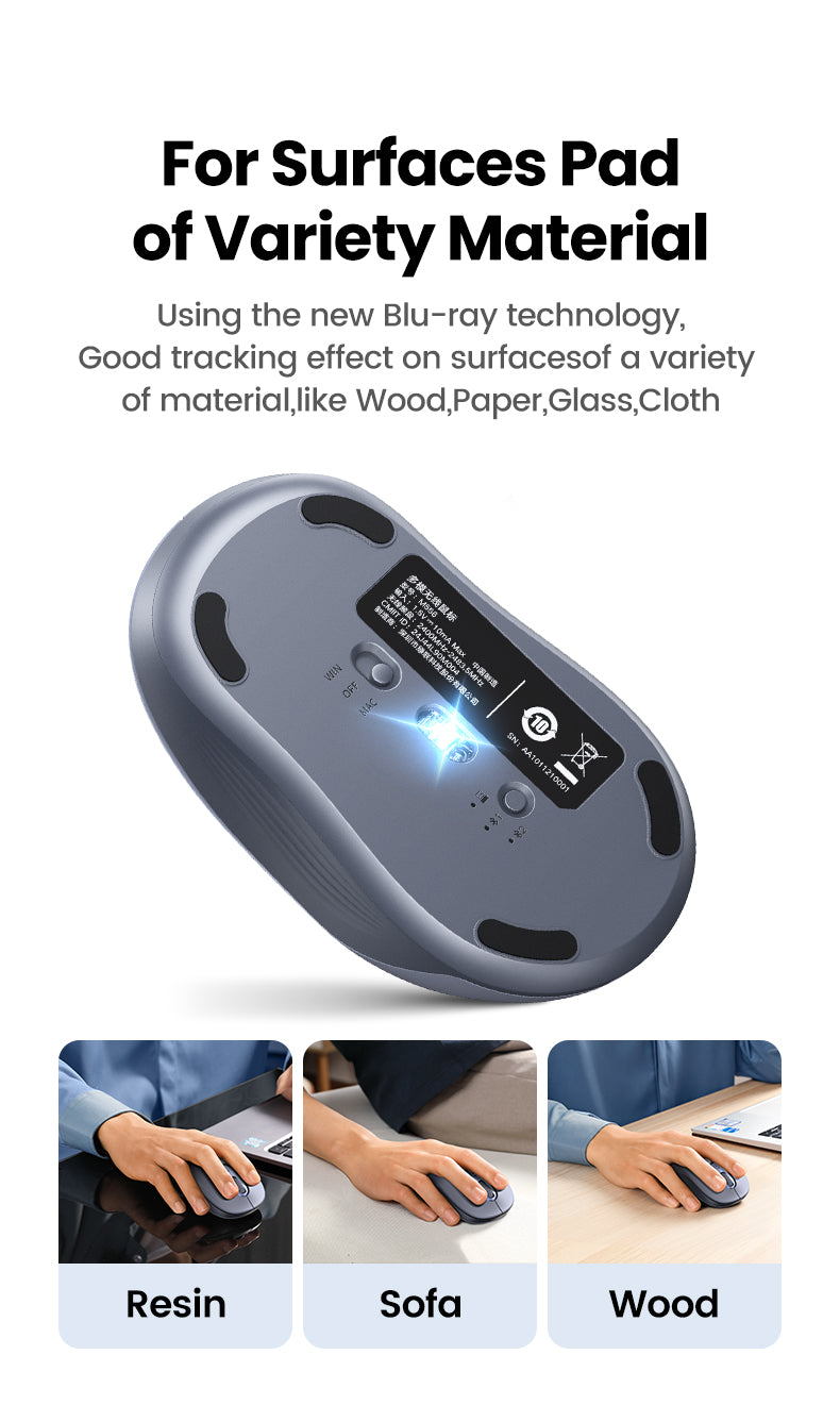 UGREEN Wireless Mouse Bluetooth & 2.4GHz Mice Ergonomic 4000DPI 6 Mute Buttons for Laptop Computer Desktop WIndows Mac OS Mouse