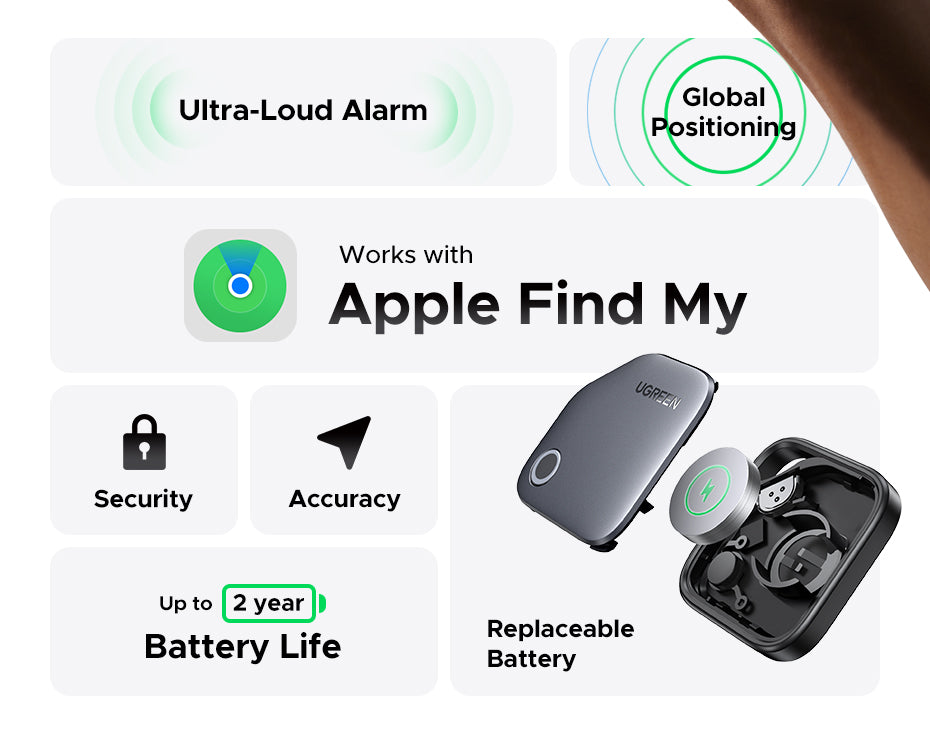 UGREEN Smart Tracker Apple FMN Anti-lost Device Basic Black Plastic Universal Structure Button Battery FMN Certification for IOS iPhone 16 15 13 Series