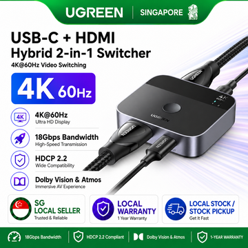 UGREEN USB C + HDMI Switcher 2 in 1 Out 4K60Hz Aluminum Dual Mode Video Switch Box for MacBook Pro Air iPad PC PS5 Switch