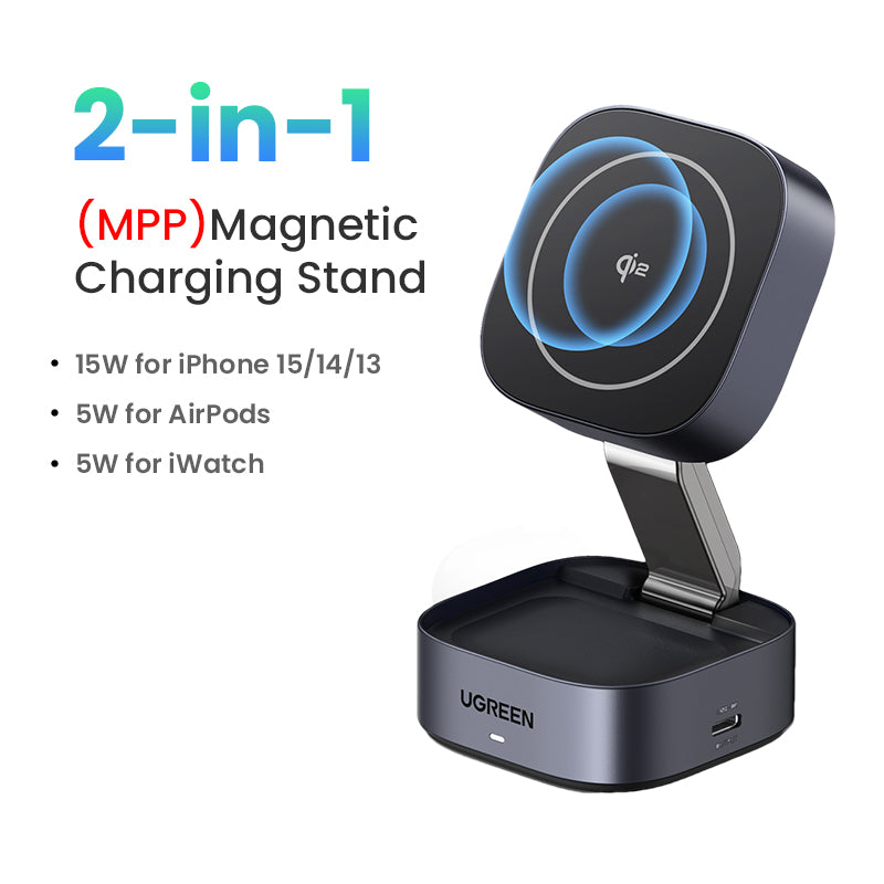UGREEN 2-IN-1 25W MagFlow Wireless Charger for iPhone 16 15 Pro Max iPhone 16 15 Plus AirPods Pro/Max Xiaomi Samsung S25 S24 Ultra Samsung Earphone Huawei