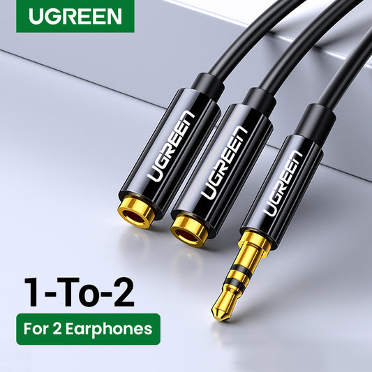 UGREEN 10532 3.5mm Audio Stereo Y Splitter Extension Cable 3.5mm Male to 2 Port 3.5mm Female for Earphone, Headset Splitter