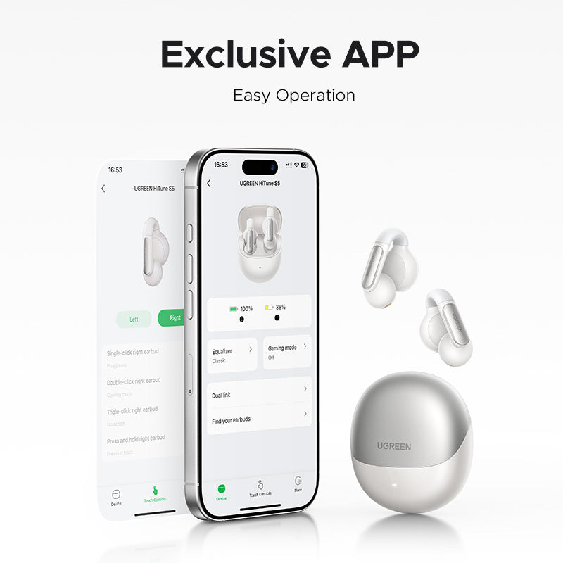 UGREEN ClipBuds S5 Bluetooth 5.4 Wireless Earphone for iPhone 16 15 Pro Max Samsung S24 S23 Ultra