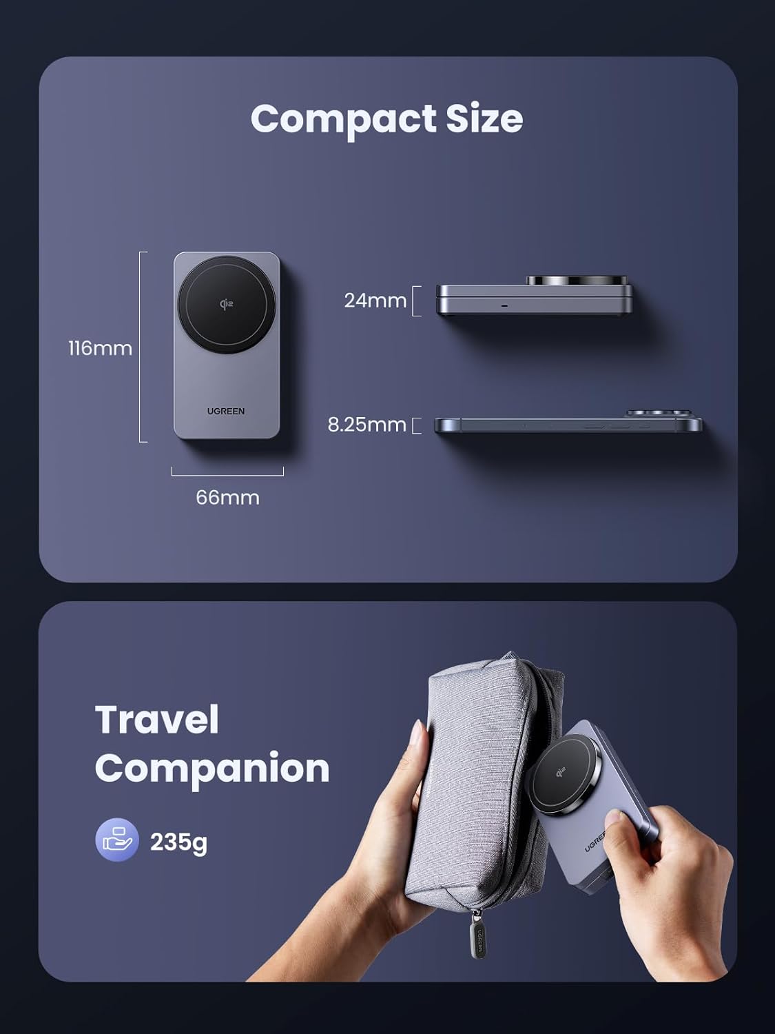 UGREEN 2-in-1 20W MagFlow Wireless Charger, 15W Fast Charging Stand for iPhone 16/15/14 Pro Max, 7.5W for iPhone 16/15 Plus, Compatible with AirPods Pro/Max, Xiaomi Air, Samsung S24 Ultra/S23, Galaxy Buds, Earphones, Phone Holder Included