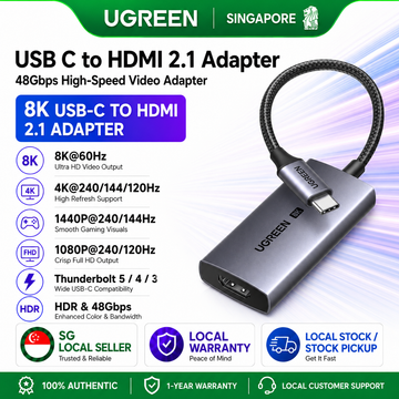 UGREEN USB C to HDMI 2.1 Adapter 8K60Hz,4K240/120Hz,1440P144Hz Thunderbolt 5 4 3 Type C HDR Cable Compatible with MacBook Pro M5/M4,Mac Air/Mini,iMac,iPad 2025,iPhone 17,Galaxy Tab S11 S26 Ultra