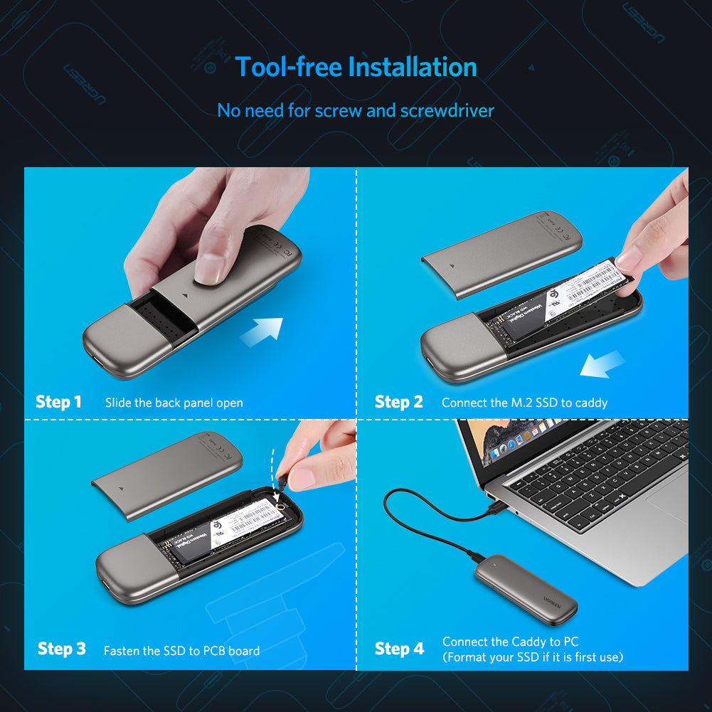 UGREEN SSD Case M.2 Enclosure USB Type C Micro USB External Mobile