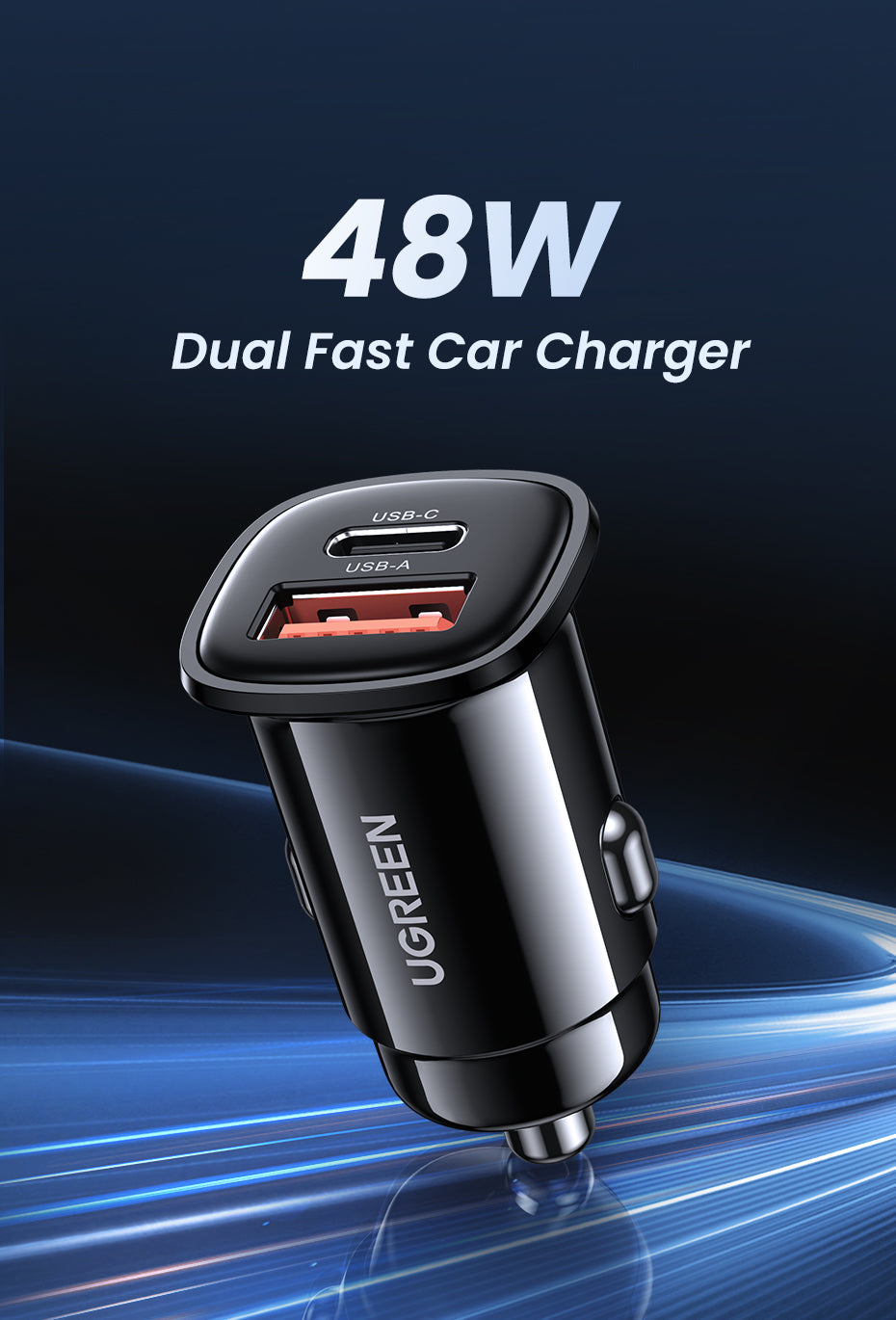 UGREEN 25845 30W USB C Car Charger, 2 Port Car Charger PD 30W/SCP 22.5W, Mini Car USB Charger with LED Light