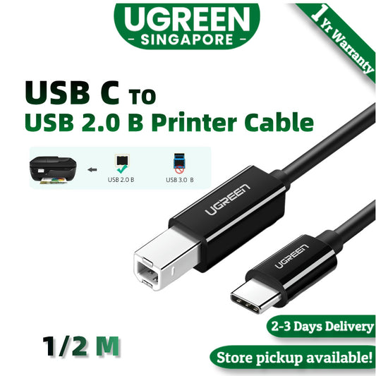 UGREEN  USB C to Type B Printer Scanner Cable, USB Type C to USB 2.0 Type B Printer Scanner Cable Cord High Speed Compatible for Brother, HP, Canon, Lexmark, Epson, Dell, Xerox, Samsung etc and Piano (2M, Black)