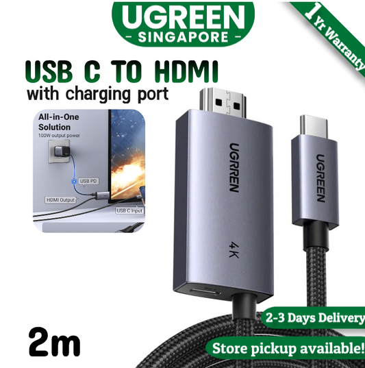 UGREEN 4K60Hz Unidirectional USB C to HDMI Cable 2M with 100W PD Fast Charging Adapter 2-in-1 Thunderbolt Type C Compatible with iPhone 16 Pro Max, SteamDeck, MacBook, iPad, Galaxy S24, XPS