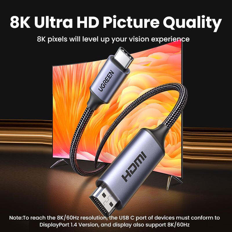 UGREEN 90451 USB C to HDMI Cable 8K 60HZ USB Type C Thunderbolt 3 HDMI Adapter Braided Cord