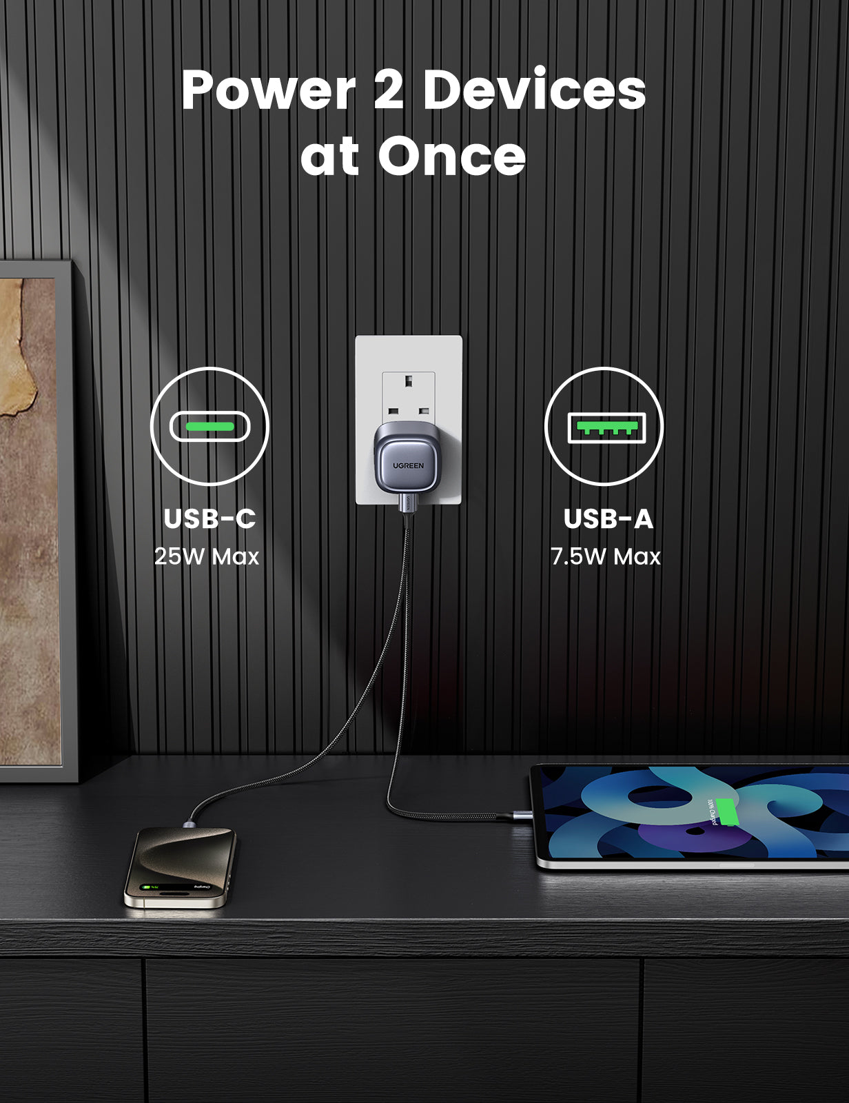 UGREEN 35W USB C Charger Nexode 2 Ports GaN II Fast Charger Block, PD3.0 Foldable Compact Charger for iPhone 16/15/14/13, iPad Pro, MacBook Air, Galaxy S24 Ultra/S23/S22 (PPS 25W), Pixel 9/8/7